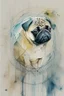 Placeholder: Abstract wet watercolour of a pug, ink lines, interlinked circles,