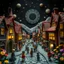 Placeholder: Detailed, people, street made of modeling clay and felt, village, stars, galaxy and planets, black sun, volumetric light, ZBrush, Max Ernst, flowers, naïve, Tim Burton, strong texture, extreme detail, Yves Tanguy, decal, rich moody colors, sparkles, Harry Potter, bokeh, odd