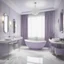 Placeholder: hotel bathroom, modern classic style, lavender colors, 3d