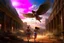 Placeholder: View of Elysium with winged females flying over people running away in fear