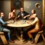 Placeholder: five friends, two men, three women, coffe laboratory, sitting, table