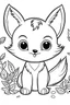 Placeholder: cute coloring page, sketch style, cute baby fox in the wood, cartoon, white and black, withe background, no shadows, outline.