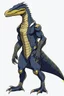Placeholder: Anime man side character with dark , hybrid with raptor dinosaur,small muscles, aged 30, wearing a raptor dinosaur superhero suit