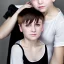 Placeholder: Russian short hair beautiful tomboy boyish boylike short man's haircut boyish features shortcut in black girlish nightgown mommy