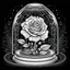 Placeholder: Make black and white cute drawing of a Enchanted Rose with black bold lines. Only outline, no grayscale. A single, glowing rose inside a glass dome with sparkles surrounding it. The petals can have a soft, magical glow, and the base of the dome is decorated with intricate carvings or magical runes.