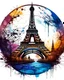 Placeholder: logo on transparent background paper, chromatic, zoom, sharp, realistic, splash of colors on a white background, a detailed golden purple sunset fire style, detailed realistic earth, Paris eiffel tower with light blue water, graffiti elements, powerful zen composition, dripping technique, & the artist has used bright, clean elegant, with blunt brown, 4k, detailed –n 9, ink flourishes, liquid fire, clean white background, zoom in, close-up