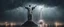 Placeholder: Hyper Realistic apocalyptic haunted view of The statue of Christ the Redeemer at dark rainy night