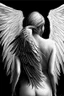 Placeholder: woman angel from back with sharpand wide wings ultra realistic drawing