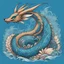 Placeholder: Sea Serpent Eevee with blue scales and tan fur three pronged teal horns and fish whiskers and white spikes along back and along blue sea serpent tail, masterpiece, best quality, in doodle art style