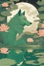 Placeholder: award winning portrait of a male anthropomorphic green wolf that lies at the bottom of a pond, with lotus flowers floating on the water by victo ngai, kilian eng, moon, night time, reflection, loose strokes, dynamic lighting, digital art, art by james jean, takato yamamoto, 4k, concept art, illustrative, high contrast