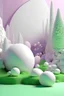 Placeholder: 3d garden, minimalist white, pink, purple and green sensory fantasy spheres, layered organic forms, delicate materials, soft and dreamy, monochromatic, organic sculpting