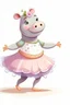 Placeholder: cartoon style: cute little hippo ballerina doing pirouette