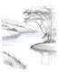 Placeholder: lake , tea plantation, , hand drawn illustration, pencil sketch in white background