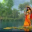 Placeholder: highly detailed indian lake with temple, indian woman in sari with children and lotus landscape with birds, jungle, sunset, illustration, cinematic lighting, 4k, 8k, octane render, digital concept art, trending on artstation, pinterest, extremely detailed, ambient lighting.