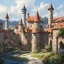 Placeholder: dnd, fantasy, watercolour, large strokes, stylistic, landscape, illustration, capital city, opulent, magnificent, medieval