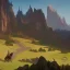 Placeholder:  mountains with medieval knight traveling on a horse in the background