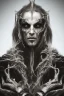 Placeholder: Symmetric portrait of a man with black metal facepaint , looking like Nergal from Behemoth, spitting blood