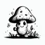 Placeholder: mushroom, black and white, cartoon, drawing, cute, creature, simple