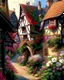 Placeholder: german medieval village with flowers rpg art painterly