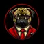 Placeholder: cute Pug in a suit in red, black-gold colour melt lava circle with black background