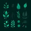 Placeholder: Minimalist hand drawn brush stroke icons of nature with strong turquoise on deep green background.