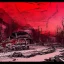 Placeholder:  line Art coloured, destroyed, post apocalyptic, darkred tones,