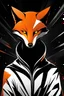 Placeholder: Foxman, comic style artwork, dark black, Orange and white, calm