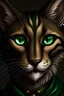 Placeholder: Generate a dungeons and dragons character portrait of the face of a male tabaxi. He is a Way of the Shadows. Monk. His hair is black and short. His eyes are green eyes.