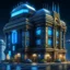 Placeholder: cyberpunk retro futuristic town hall for comics