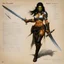 Placeholder: ConceptSheet [by Boris Vallejo]: woman half-orc assassin and her dagger with AD&D statistics