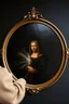 Placeholder: pin hole cam, master oil painting by Rembrandt, a mirror that controls