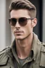 Placeholder: beautiful guy, military style, aviators, clean shaven, tall and strong