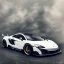 Placeholder: a white Mclaren 675LT in the rain