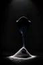 Placeholder: plastic scoop of protein powder, view from the front, dark studio setting, black background