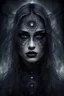 Placeholder: from grey fog mystical weird creature , crepy female with dark shiny eyes looking at you, mystic dark matter, dark evil energy, Fibonacci sequence, dark shadows, black, grey dark colors, etheral, mist, esoteric, mystic dark sky, surreal, sensitive, sinister, dark fantasy, space between the living and the dead, crepy surreal mood, splash art, cinematic, 3d, intricately detailed, smoke, crepy stunning