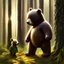 Placeholder: a little bear is dancing in the woodland, healthy bear, sound eys, two healthy legs, two healthy feet, two healthy arms, two healthy hands, two healthy ears, naturalistic, realistic, style Michael Bond