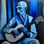 Placeholder: picasso man die gitaar speelt blauw realistisch geschilderd