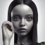 Placeholder: Celebrity Jenna ortega, black make up, black dress, wednesday hair, addams family wednesday style, hyper detail, octane render, unreal engine 5, photorealistic, 8k resulation