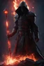 Placeholder: the blood dripping sorcerer known as The Shadow of Death using the staff of undeath. black bloody fire. fantasy art, Cinematic lighting, Volumetric lighting, Epic composition, Photorealism, Bokeh blur, Very high detail, Sony Alpha α7, ISO1900, Character design, Unreal Engine, Octane render, HDR, Subsurface scattering