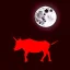 Placeholder: red samurai riding a red rhino, full moon, transparent background