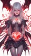 Placeholder: Wizard girl with heart bleed in her hands, half demon and half angel, 8k, macro photography, sparks around,