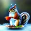 Placeholder: squirrel drinking tea amidst twisted magical foliage growing from icy waters