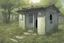 Placeholder: house, electrical box, overgrown, post-apocalyptic, comic book, city background