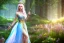 Placeholder: Fantasy cute elf with transparent wings, smiling, make up, long blond platinum hair, blue eyes, crown, beautiful dress, flowers and forest in background, HQ, unity engine