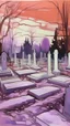 Placeholder: A light purple graveyard covered in gravy painted by Edvard Munch