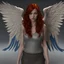 Placeholder: woman 3d realistic redhair with blue eyes dark angel