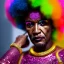 Placeholder: older man, fourty years old, masterpiece, best quality, family of three, ebony skinned, sparkling eyes, fluorescent skin, colorful makeup, afro, highly detailed body, afrofuturism, scifi, sun light, 4K, RAW, depth of field, high contrast, realistic details, 24mm