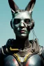 Placeholder: Medium Close Up Portrait, Front image. cyberpunk, rabbit mask, maori woman, white short hair. latex, titanium suit. Yellow, black, red, color. Mad max style. Color background, photo studio. Avatar image, highly detailed, concept art, smooth, unreal engine 5, god rays, ray tracing, RTX, lumen lighting, ultra detail, volumetric lighting, 3d, finely drawn, high definition, high resolution.