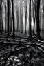Placeholder: wild forest broken landcape of shattered minds with inherited wounds in black and white