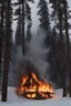 Placeholder: a cabin burning in the winter